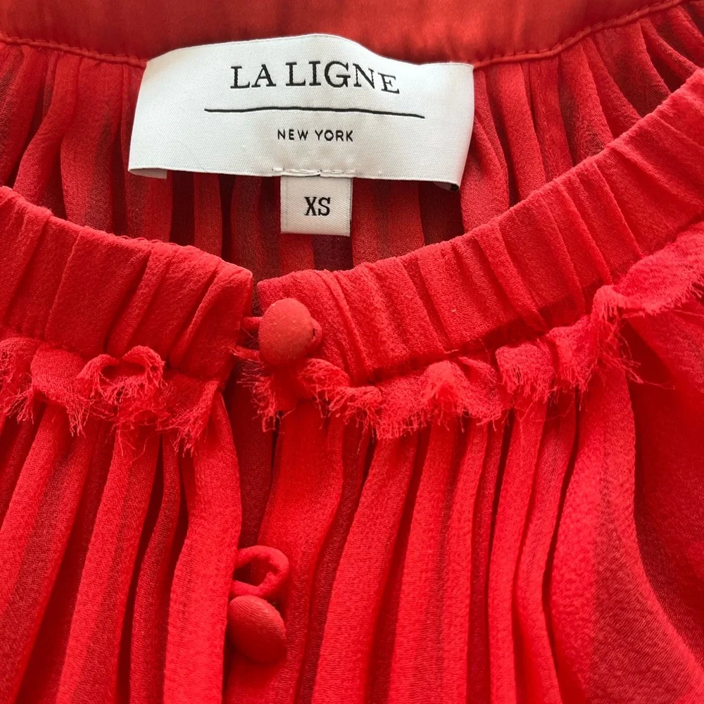 La Ligne Ava Red Chiffon Silk Mini Dress - Picture 7 of 11